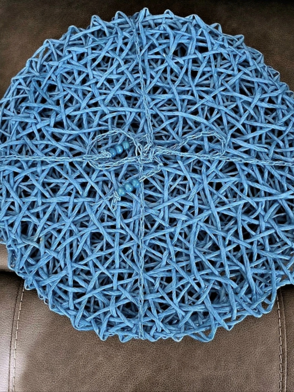 Blue Woven Raffia Placemat Charger Plate 14" Round Boho Coastal Table Decor (4)